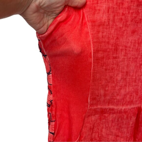 Lungo L’Arno Women’s Red Floral Linen MIDI Dress Bloomchic Cap Sleeve Size Large - Picture 7 of 11